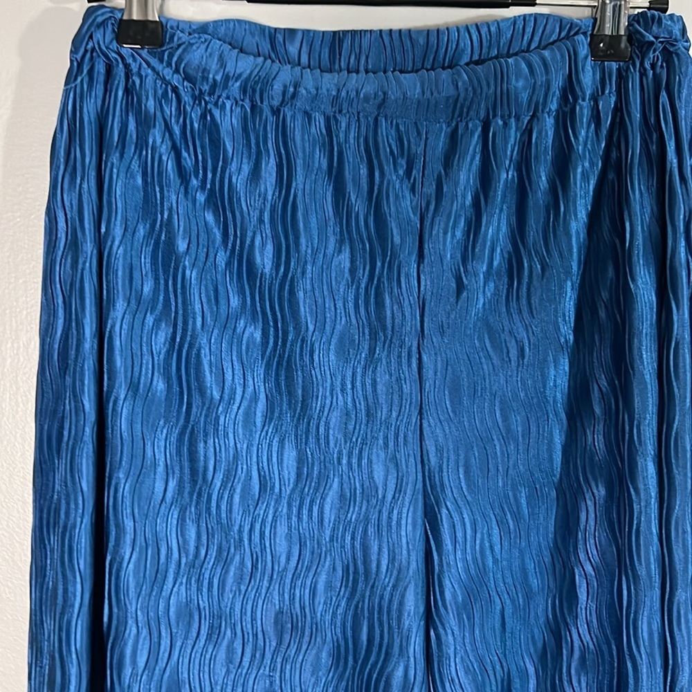 BLUE BLUSH Women's Cropped Drop Shoulder Plisse Button Down & Pant Co-ord Set - Picture 5 of 5